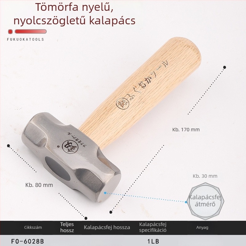 FO-6028B Mini nyolcszögletű kalapács rövid nyélű, fej magas széntartalmú acélból, 1 lb, kézi szerszám