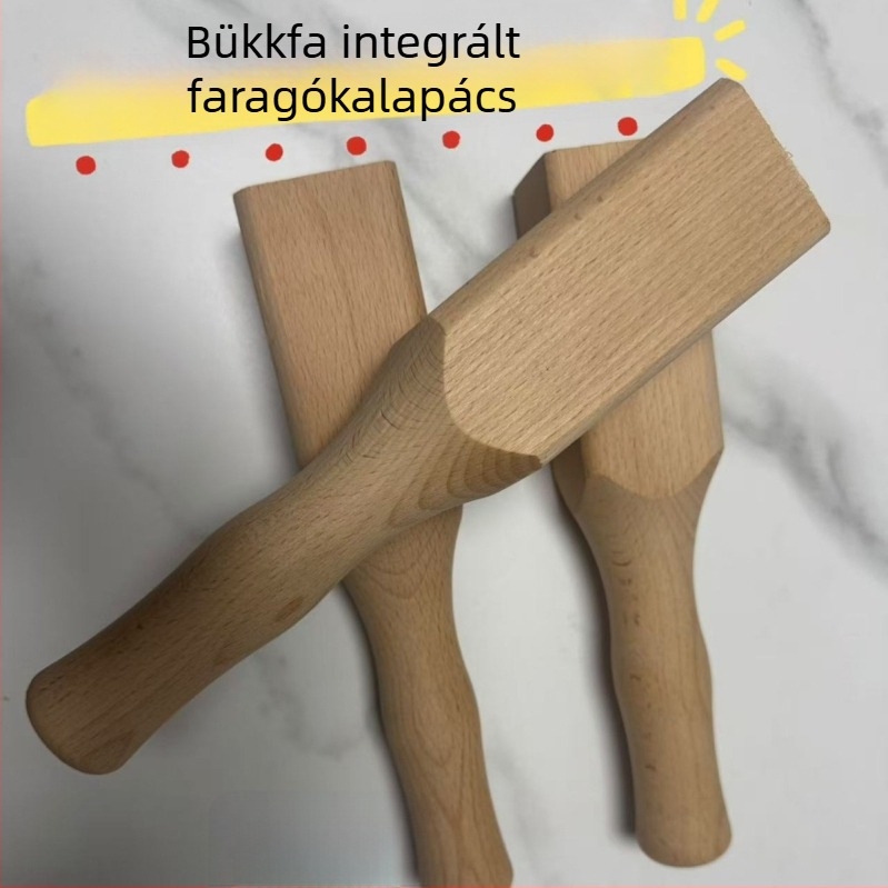 Fakalapács bükkféből faragáshoz és barkácsoláshoz, természetes befejezés, tömörfa, hossz 250 mm, fej 50×50 mm