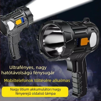Multifunkcionális hordozható keresőfény, kézben tartható nagy teljesítményű LED-lámpa, újratölthető, hosszú hatótávolságú kültéri munkalámpa