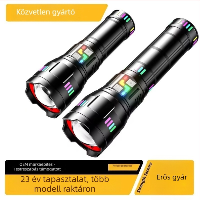 50W alumíniumötvözetes lámpa fehér lézerrel, zoom, 500 m hatótáv, USB töltés, 4800mAh akkumulátor, power bank funkció, 360° forgó fej