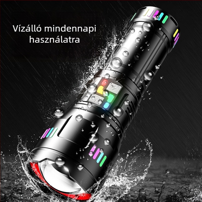 50W alumíniumötvözetes lámpa fehér lézerrel, zoom, 500 m hatótáv, USB töltés, 4800mAh akkumulátor, power bank funkció, 360° forgó fej