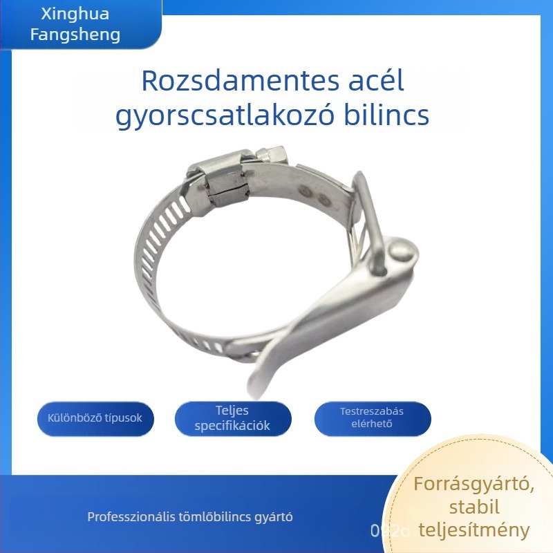 Megvastított rozsdamentes acél gyorscsatlakozó bilincs csövekhez, csőillesztőkhöz, vízálló antiszeizmikus rögzítőelemek