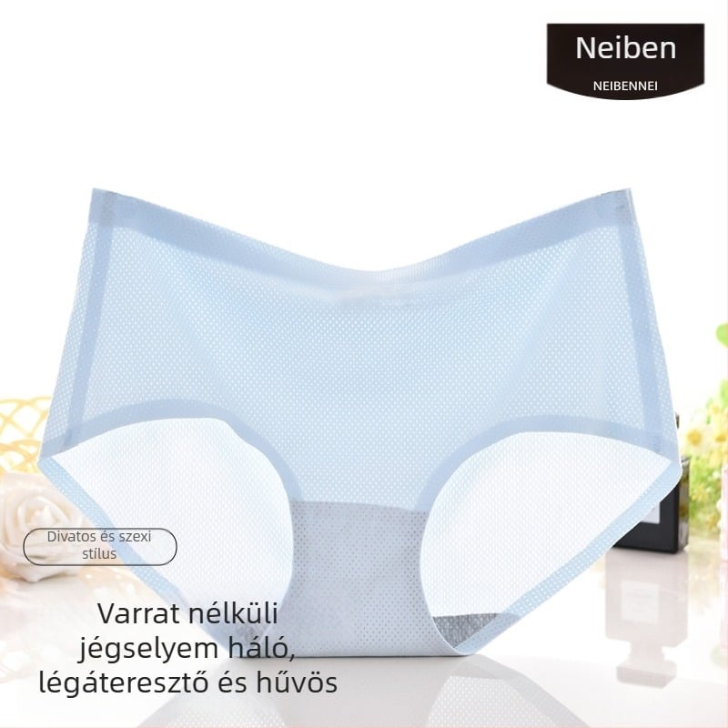 Varrásmentes női alsó Ice Silk anyagból, pamut betéttel a szeméremrésznél és légáteresztő hálós szerkezetettel