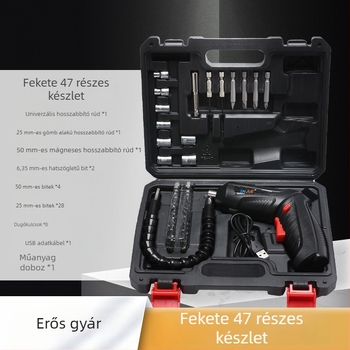 Akkumulátoros elektromos csavarhúzó készlet, multifunkcionális fúróval és szerszámtartó dobozzal
