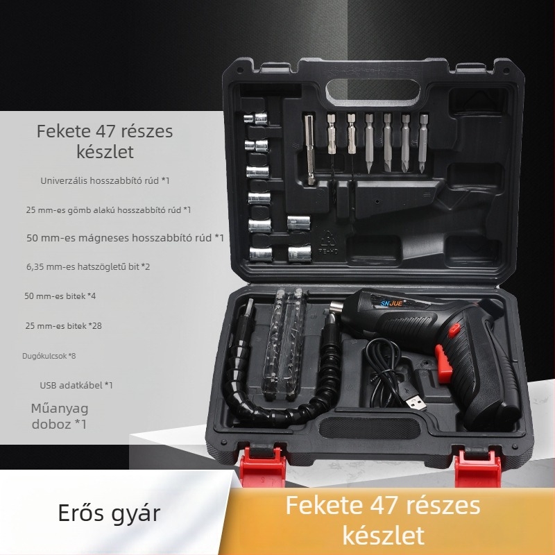 Akkumulátoros elektromos csavarhúzó készlet, multifunkcionális fúróval és szerszámtartó dobozzal