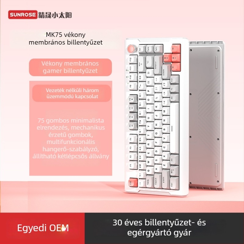 MK75 75-gombos RGB háttérvilágítású vezeték nélküli billentyűzet USB-csatlakozással, akár 3 eszközzel párosítva