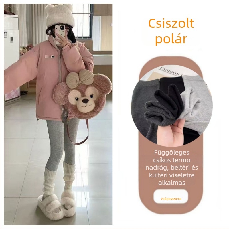 Női fleece-bevonatú leggings őszi-téli viseletre, meleg, karcsúsított fazon, hosszú, bolyhos fleece belső, mindennapi viselet.