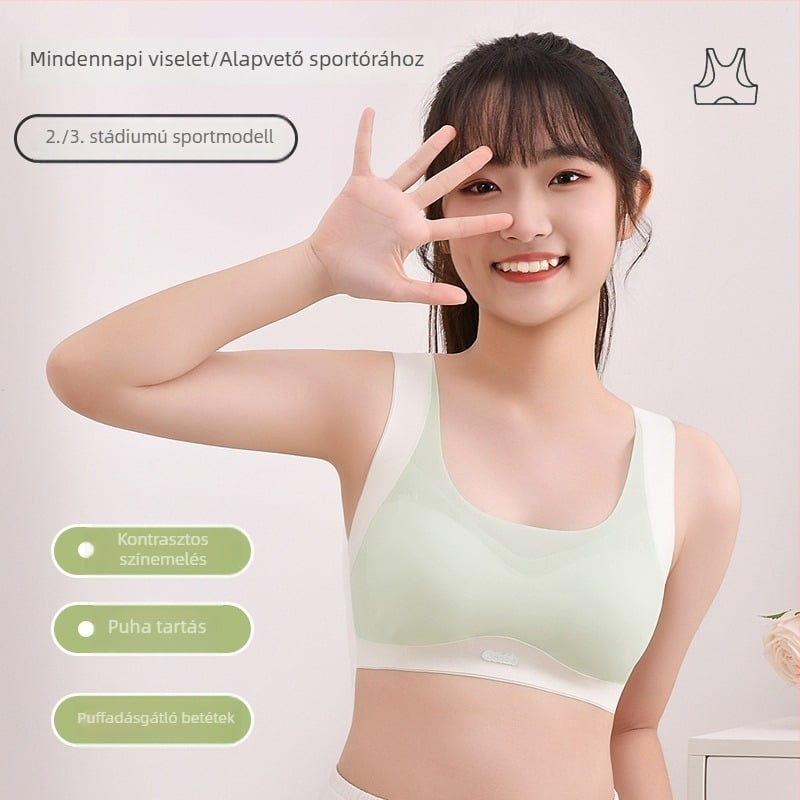 Varratlan sportmelltartó tinédzsereknek, 3/4 kosár, vékony formázott kosár, nylon-spandex anyag, légáteresztő és kényelmes, pamut bélés