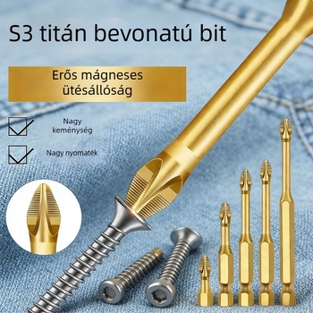 Titánbevonatú csavarhúzó bitek, erősen mágneses Phillips bitek, nagy nyomatékú háztartási javításokhoz, elektromos csavarhúzó bitek