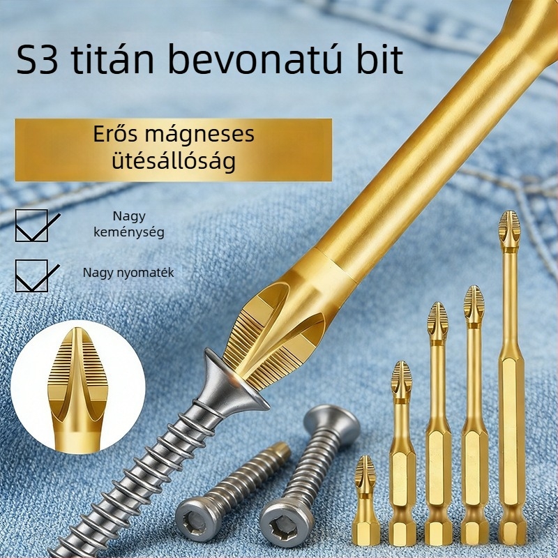 Titánbevonatú csavarhúzó bitek, erősen mágneses Phillips bitek, nagy nyomatékú háztartási javításokhoz, elektromos csavarhúzó bitek