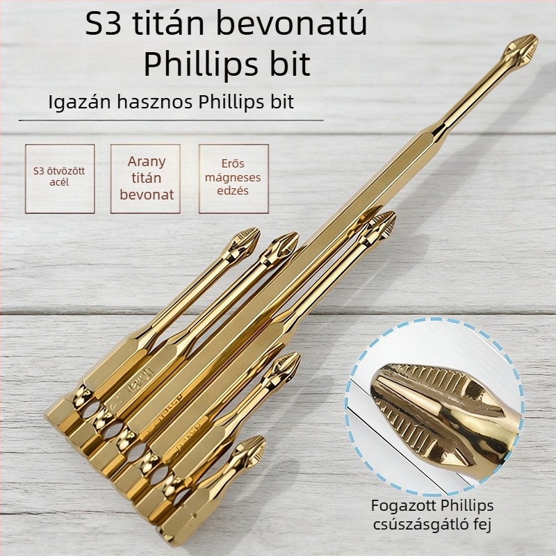 Titánbevonatú csavarhúzó bitek, erősen mágneses Phillips bitek, nagy nyomatékú háztartási javításokhoz, elektromos csavarhúzó bitek