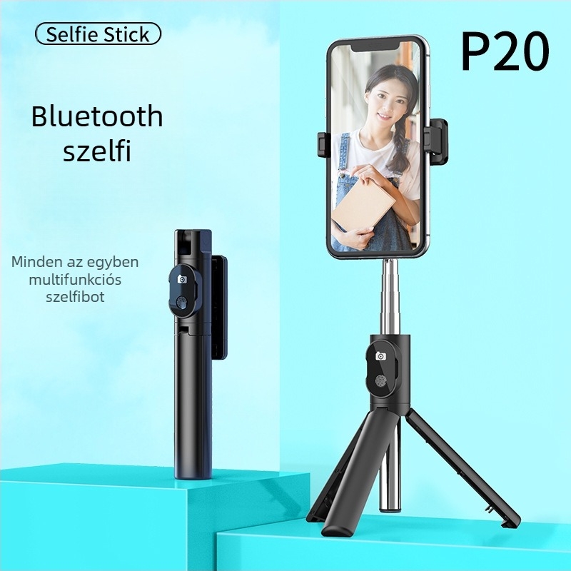 P20 Bluetooth Selfie Stick integrált telefon-tartóval, asztali háromlábú állvány élő közvetítéshez és rövid videók készítéséhez