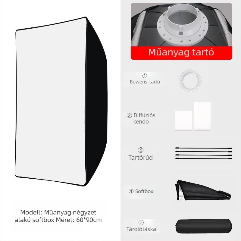 60x90 cm-es négyzet alakú softbox Bowens-montázzal élő közvetítéshez, rácsos fénydiffúzor stúdiófotózáshoz