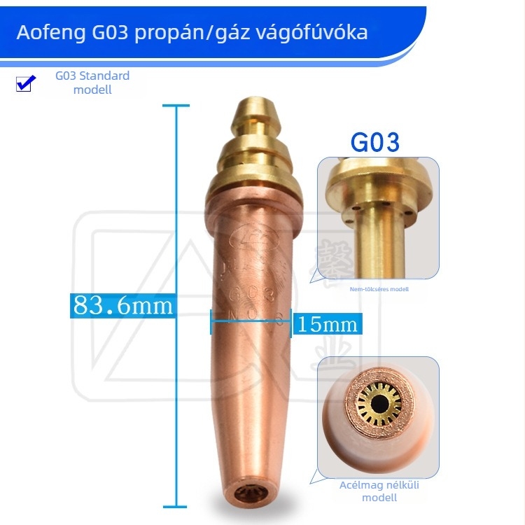 G03 propán gáz egyennyomású vágóduza – félautomata lángvágóduza, teljesen réz