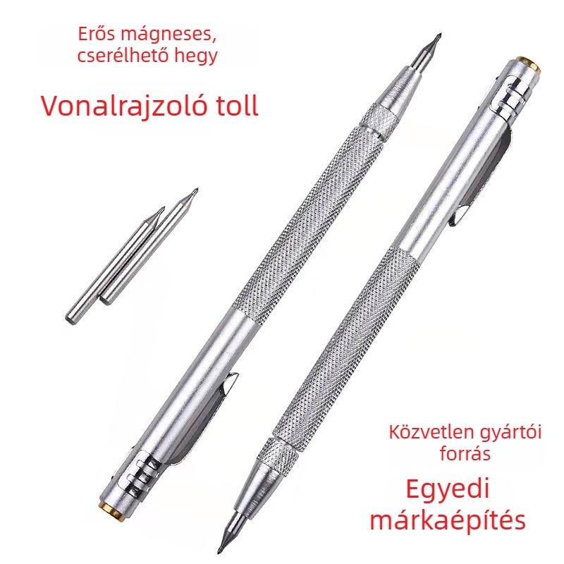 Erős mágneses vonalzó- és író toll, gyémánt gravíró toll és wolfrámacél marker, cserélhető heggel