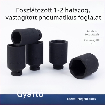Foszfatált 1/2 hüvelykes pneumatikus hatszöges csatlakozó, 8 cm hosszú, magas nyomaték, csúszásmentes felület, különböző méretek