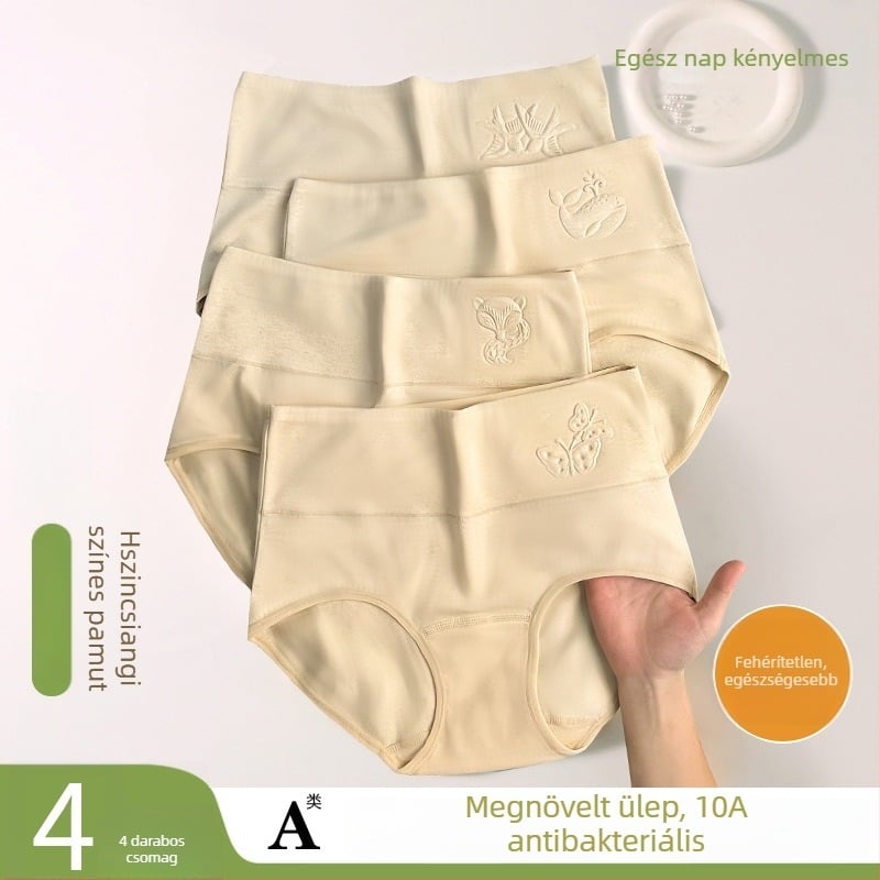 Női pamut magas derekú alsónemű, 19 cm hosszú ágyékrész, 3D domborított mintázat, légáteresztő, hasi kontroll, antibakteriális, nagy méret