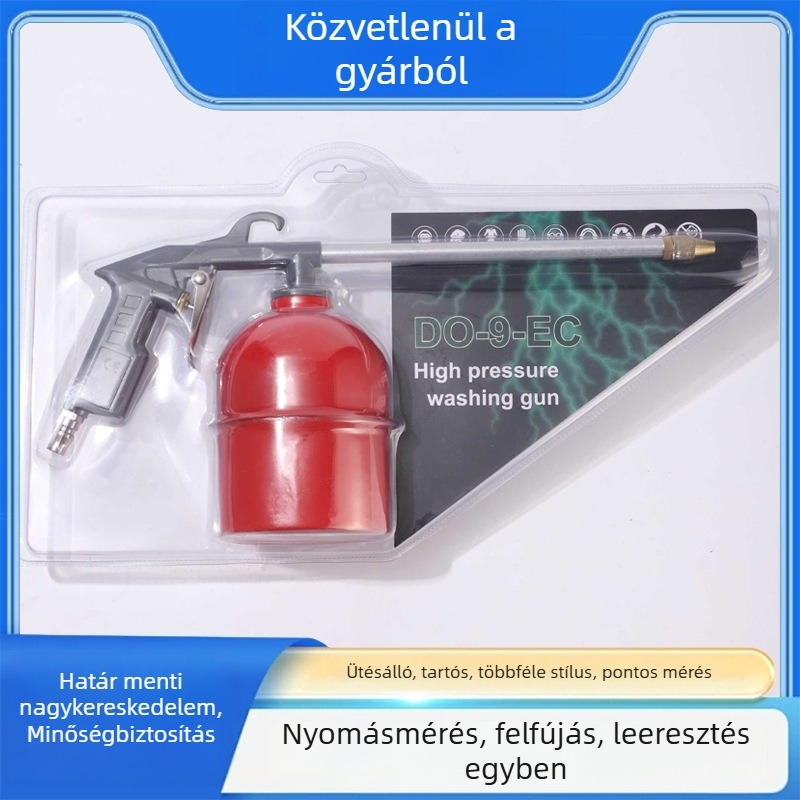 Kétfunkciós víz- és levegőtisztító pisztoly, permetező tartállyal, autómosás és motorrekesz tisztítása pneumatikus nagynyomású spriccelővel