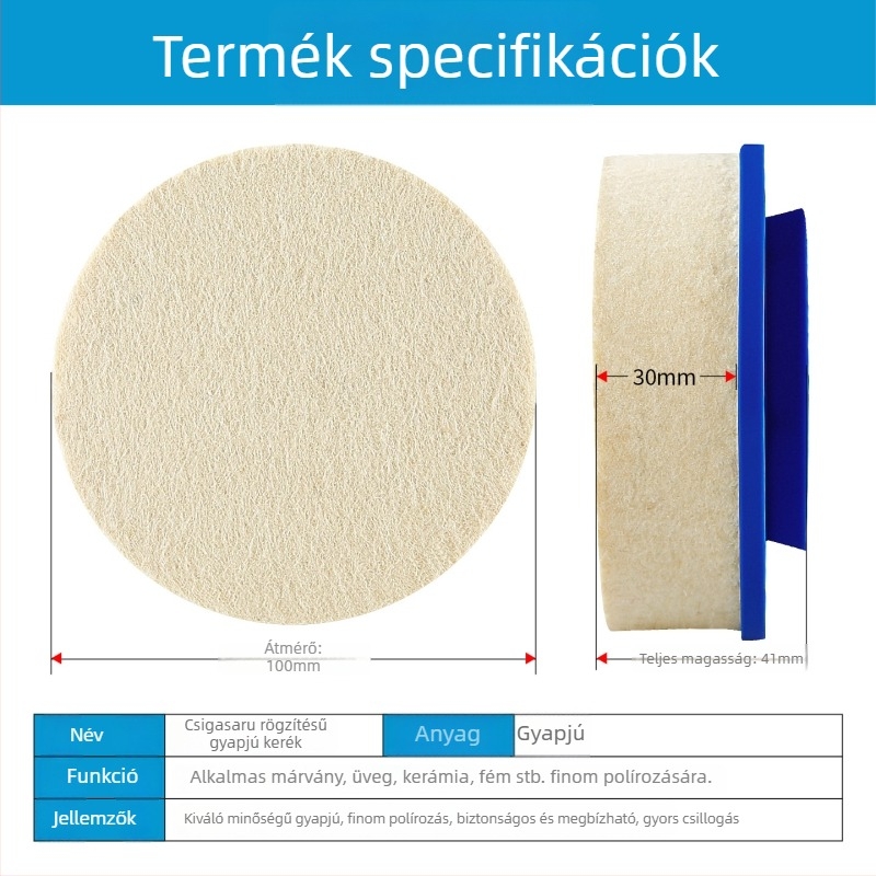 Megvastagított gyapjú–filc polírozó kerék márványhoz, kőhöz, fémhez, üveghez és rozsdamentes acélhoz – tükörfényes felületű korong