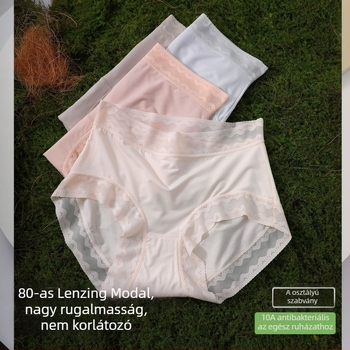 80-Count Lenzing Modal női csipkés bugyi, középmagas derekú, PLA anyag, 10A antibakteriális, légáteresztő