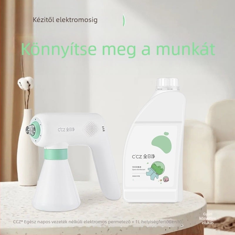 CCZ Elektromos háztartási fertőtlenítő spray fegyver, 1 L hipoklórossav belső levegő tisztításhoz