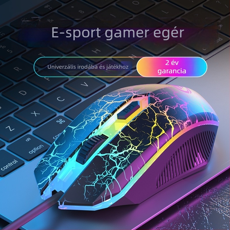 Vezetékes játék egér mechanikus érzetű, USB, 4 gomb, DPI 1600, 1,5 m kábel, méretek 120×67×38 mm, 68 g