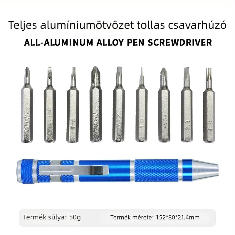 10 az 1-ben csavarhúzó készlet toll formájú, alumíniumötvözet, Philips, lapos fej și Torx