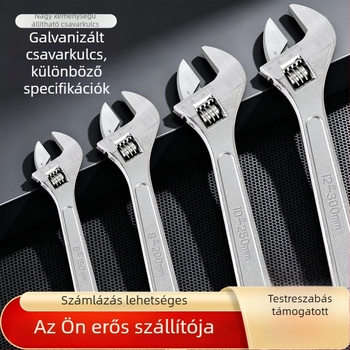 Ipari kategóriájú állítható csavarkulcs széles nyílással, elektrogalvanizált felület, több méretben