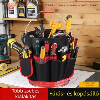 Többfunkciós eszköztároló vödrös táska, több zsebbel, vastag Oxford anyagból, vízálló, karcolás- és kopásálló, nagy kapacitású