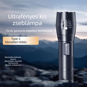 T6 Zoom elemlámpa – kompakt, rendkívül fényes LED, hosszú hatótávolsággal, újratölthető, kültéri és otthoni használatra.