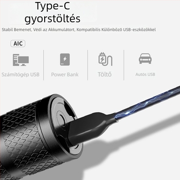 T6 Zoom elemlámpa – kompakt, rendkívül fényes LED, hosszú hatótávolsággal, újratölthető, kültéri és otthoni használatra.
