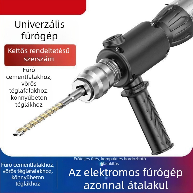 Fúró átalakítófej ütvefúró/kalapácsfúróvá, könnyű, kompakt, nagy teljesítményű, otthoni használatra, beton és cement falak fúrásához.