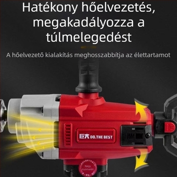 Nagy teljesítményű kézi fúró-keverő lépcsőmentes sebességszabályozással, 16 mm-es tok, vakolat, gitt, festék és habarcs keverésére