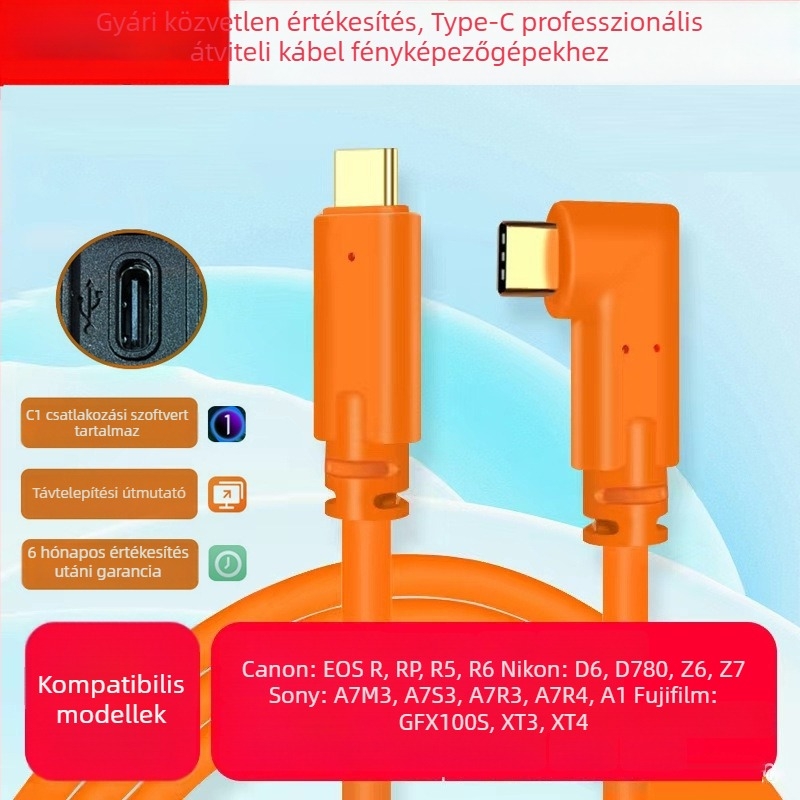 Sony A7M3, A7R3 és A7R4 fényképezőgépekhez USB Type-C kábel számítógéphez csatlakoztatáshoz, gyors adatátvitel