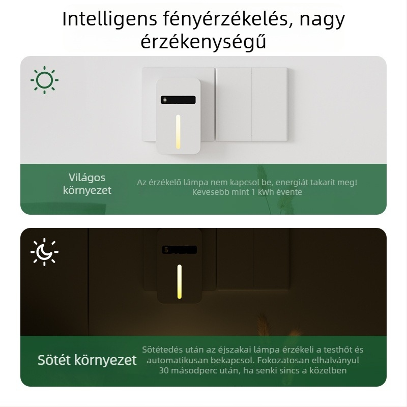 Mozgásérzékelős éjjeli lámpa hálószoba és folyosó részére, környezeti világítás a lépcsőházban