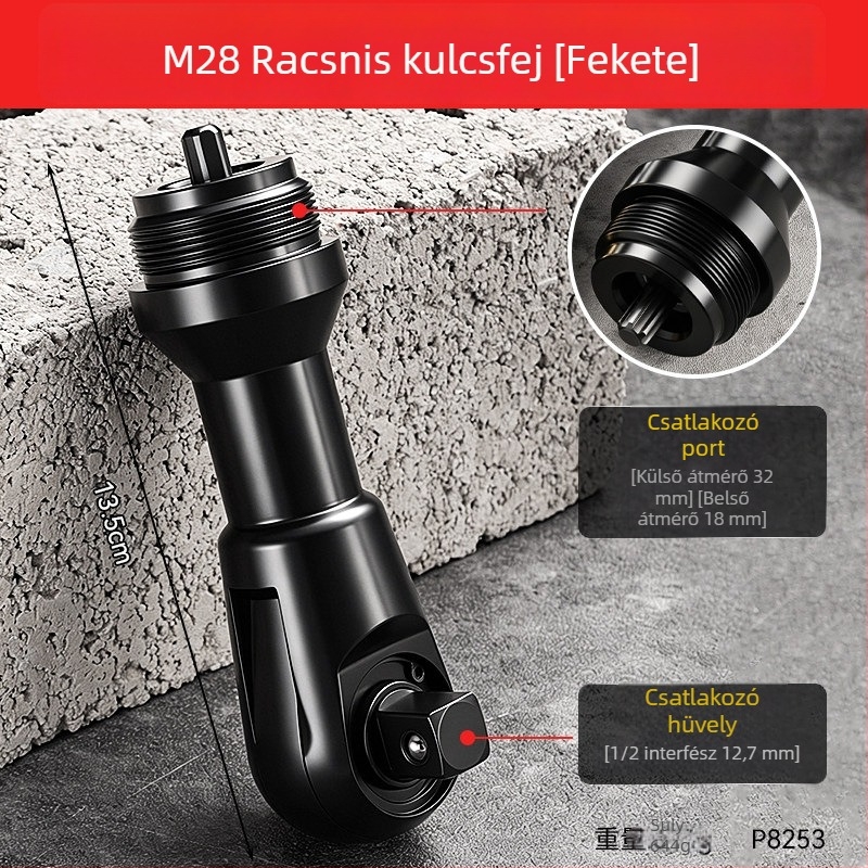 M28 elektromos racsnis fej, 1/2 hüvelyk meghajtás, 72 fog, kétirányú, nagy nyomaték