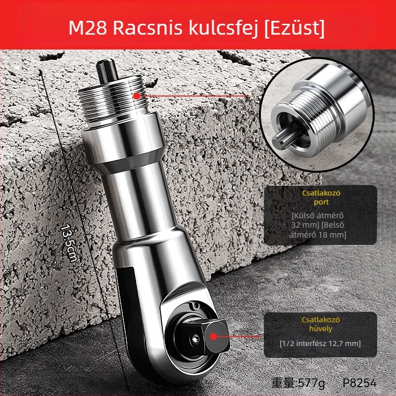 M28 elektromos racsnis fej, 1/2 hüvelyk meghajtás, 72 fog, kétirányú, nagy nyomaték