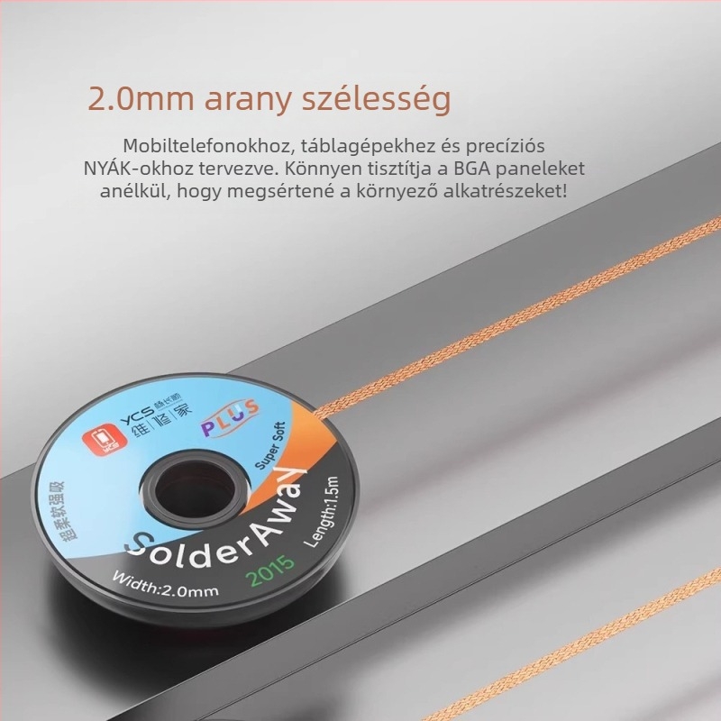 2,0 mm-es Ultra-soft Plus forrasztásmentesítő szalag hővezető képességgel a gyors forrasztásmentesítéshez és maradványok eltávolításához