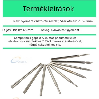 Gyémánt csiszolófejek, 30 darabos készlet zöld dobozban, 2,35/3,0 mm szárú, manikűrhöz