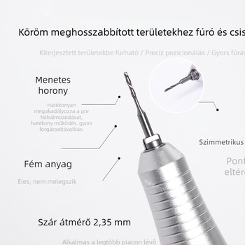 Gyémántberakásos körömfúrófej, meghosszabbított csúccsal a gyors lyukasztáshoz, wolframszálból készült körömfúró