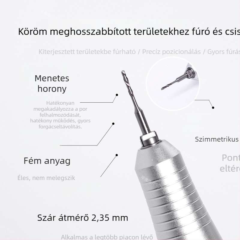 Gyémántberakásos körömfúrófej, meghosszabbított csúccsal a gyors lyukasztáshoz, wolframszálból készült körömfúró
