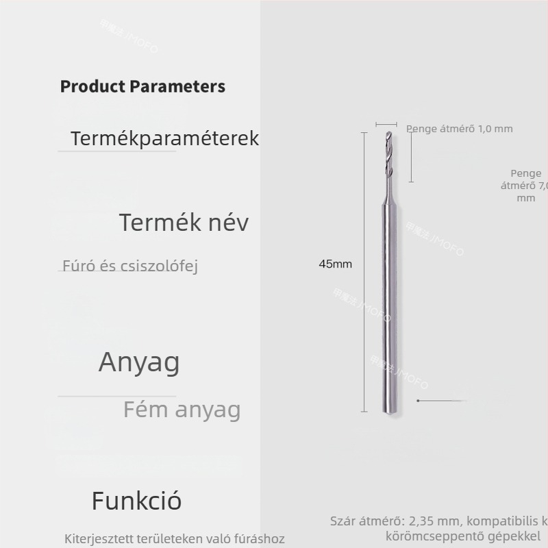 Gyémántberakásos körömfúrófej, meghosszabbított csúccsal a gyors lyukasztáshoz, wolframszálból készült körömfúró