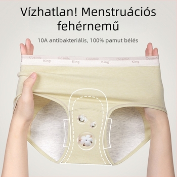 Női 100% pamut menstruációs alsónemű, pamut ágyékkal és réteggel a szivárgás ellen