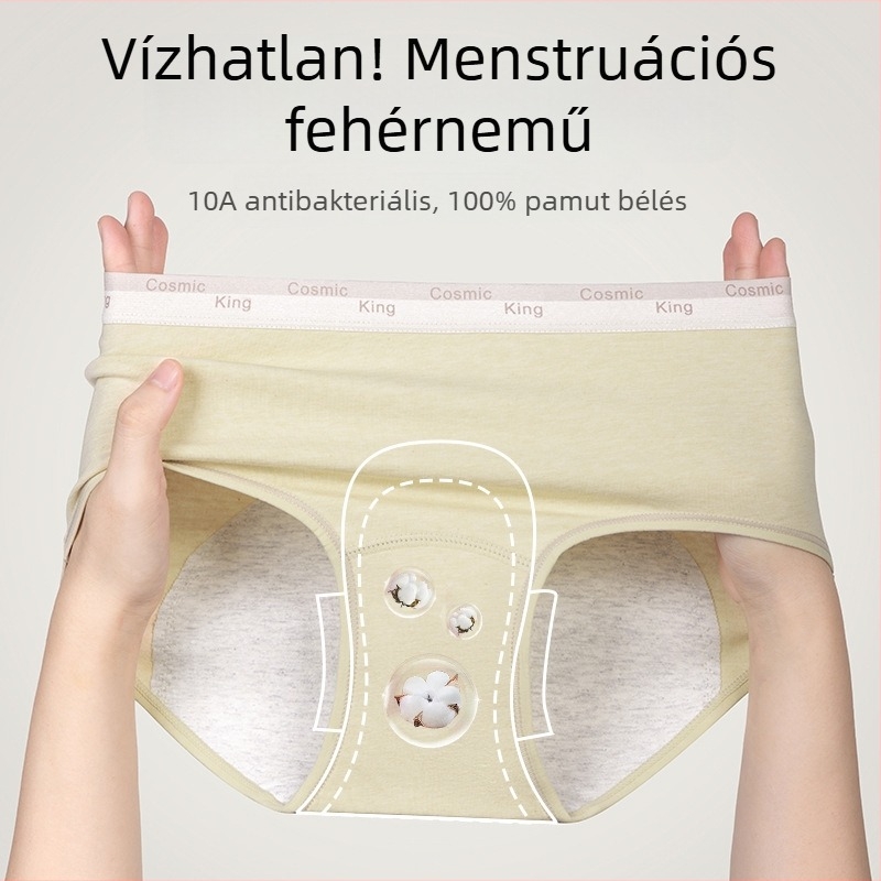 Női 100% pamut menstruációs alsónemű, pamut ágyékkal és réteggel a szivárgás ellen