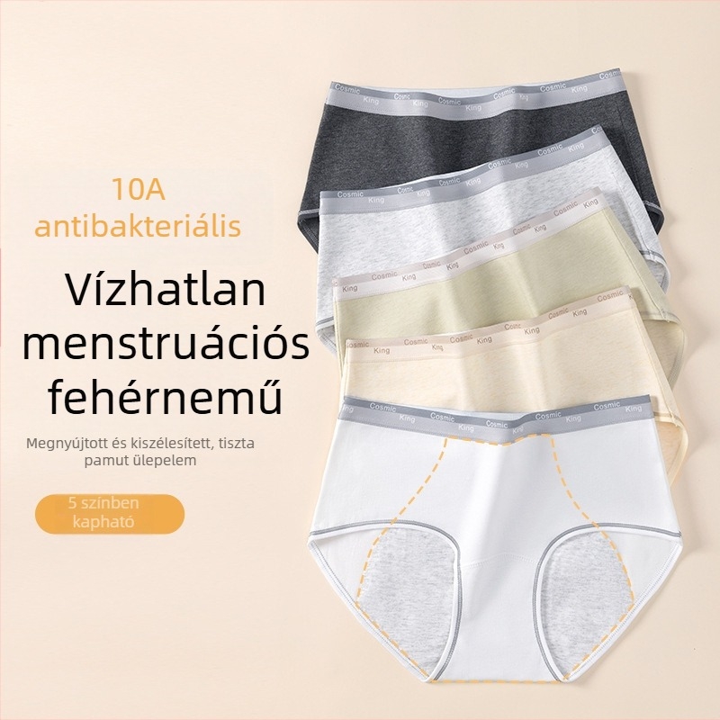 Női 100% pamut menstruációs alsónemű, pamut ágyékkal és réteggel a szivárgás ellen