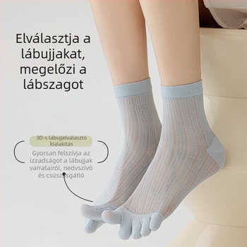Női ötujjú zokni mulberry selyemből, vékony hálószemű, külön ujjak, egyszínű, antibakteriális, légáteresztő, a vádlit érő hosszúságú
