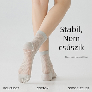 Női ötujjú zokni mulberry selyemből, vékony hálószemű, külön ujjak, egyszínű, antibakteriális, légáteresztő, a vádlit érő hosszúságú