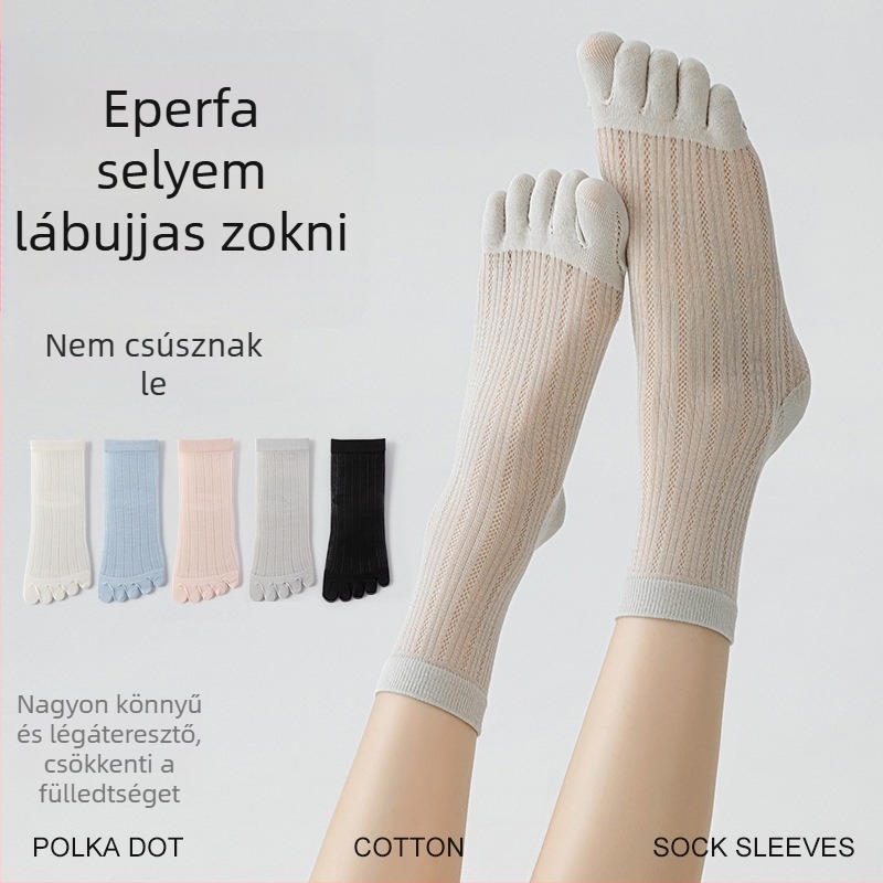 Női ötujjú zokni mulberry selyemből, vékony hálószemű, külön ujjak, egyszínű, antibakteriális, légáteresztő, a vádlit érő hosszúságú