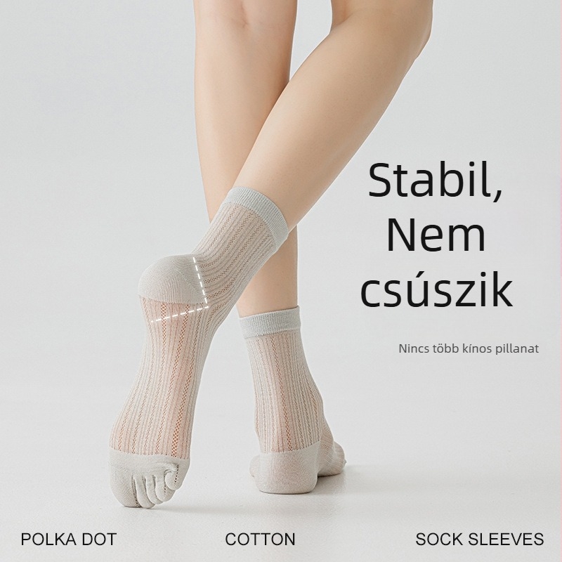 Női ötujjú zokni mulberry selyemből, vékony hálószemű, külön ujjak, egyszínű, antibakteriális, légáteresztő, a vádlit érő hosszúságú