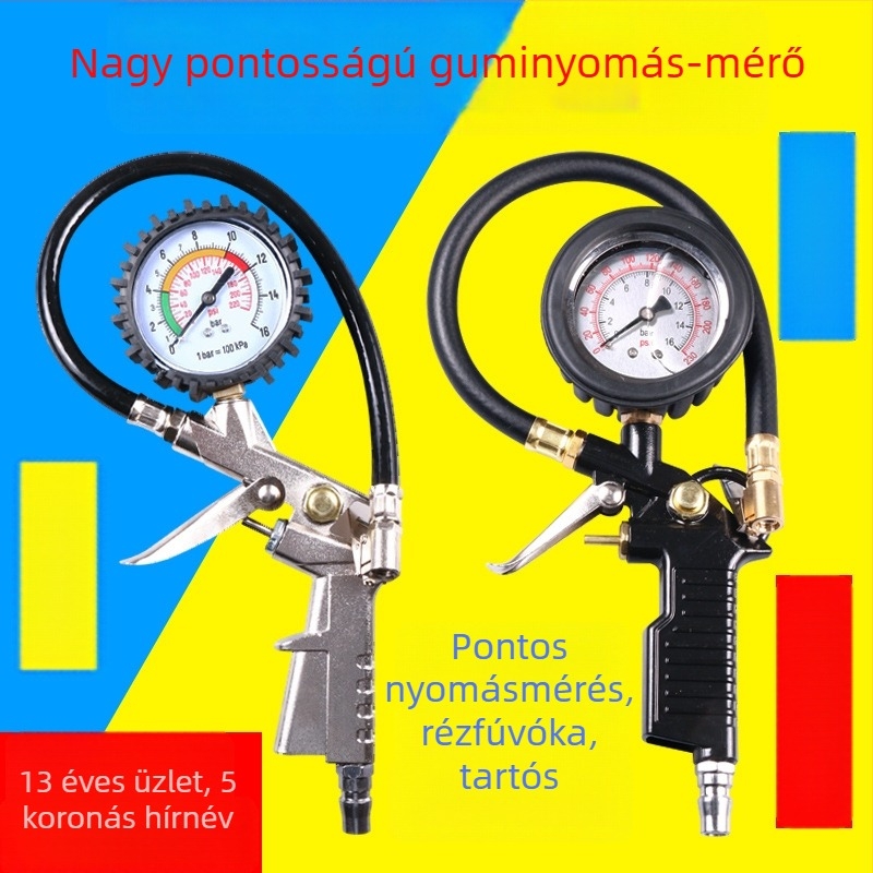 Magas pontosságú guminyomás-mérő inflatorral, autó guminyomás-monitor digitális kijelzővel